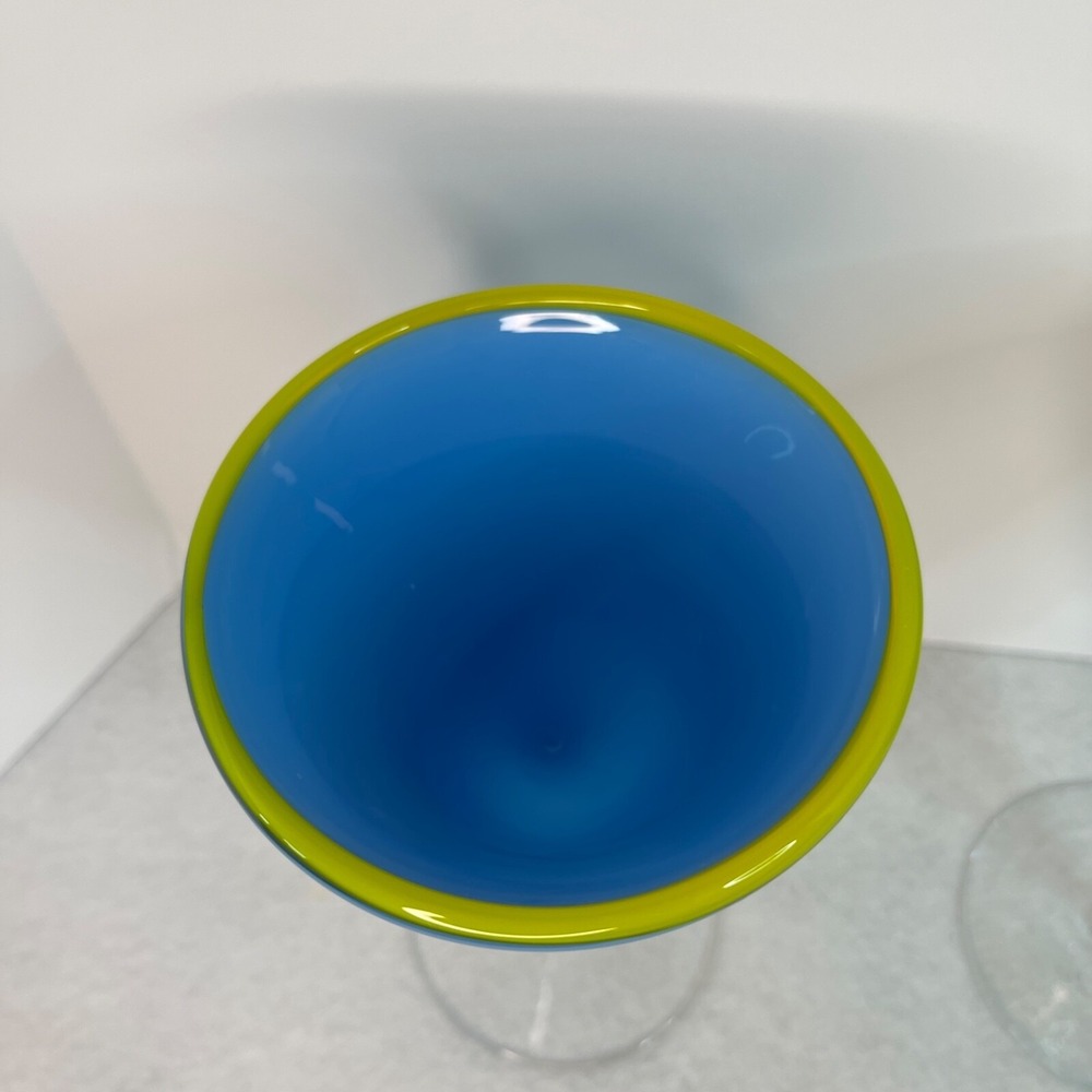 Margarita Martini Cocktail Blown Glass Base Rim Blue and Green Set of 2 - Picture 6 of 12